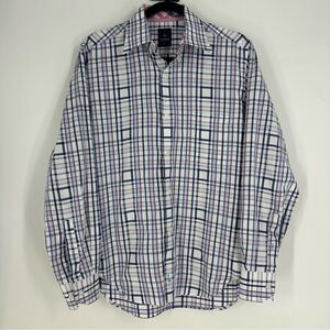 TAILORBYRD Men’s Navy Pink Plaid Long-sleeve Button Down Sz S